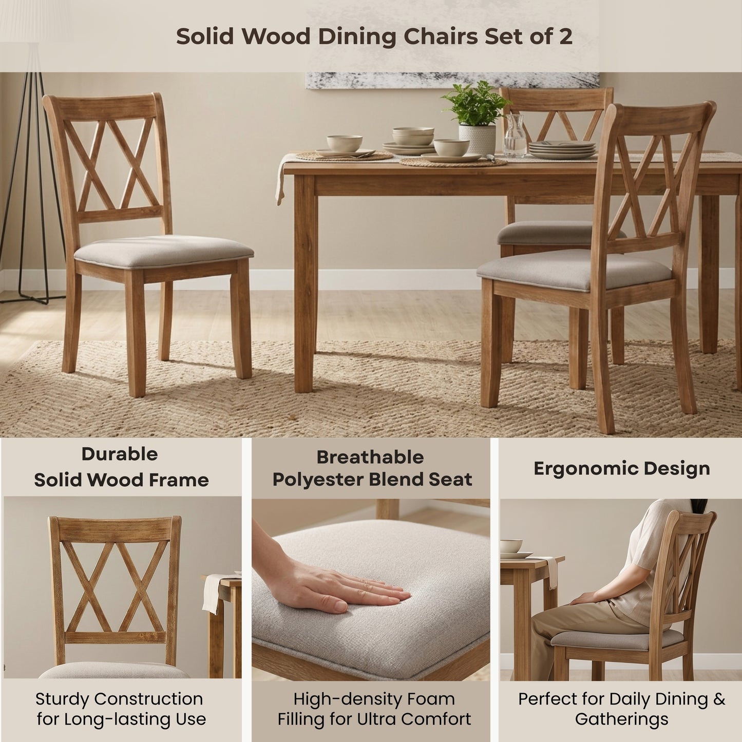 Windvale Upholstered Cross-back Dining Chair, Set of 2