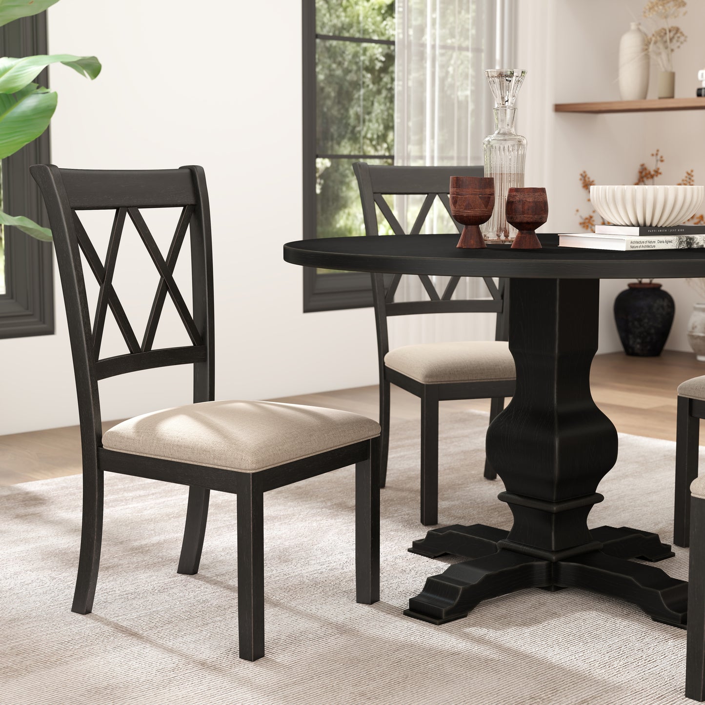 Windvale Fabric Upholstered Dining Chair in Black, Set of 2