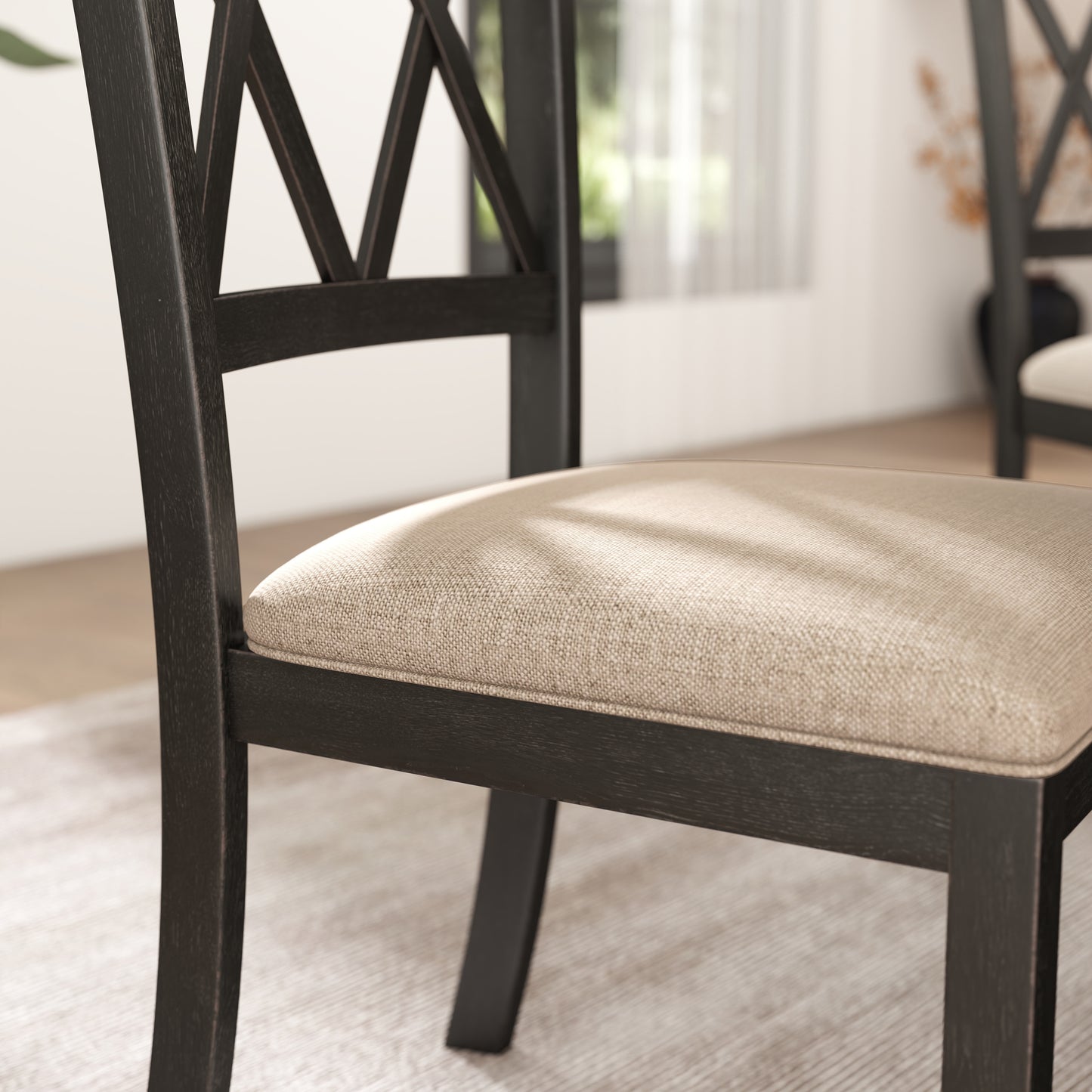 Windvale Fabric Upholstered Dining Chair in Black, Set of 2