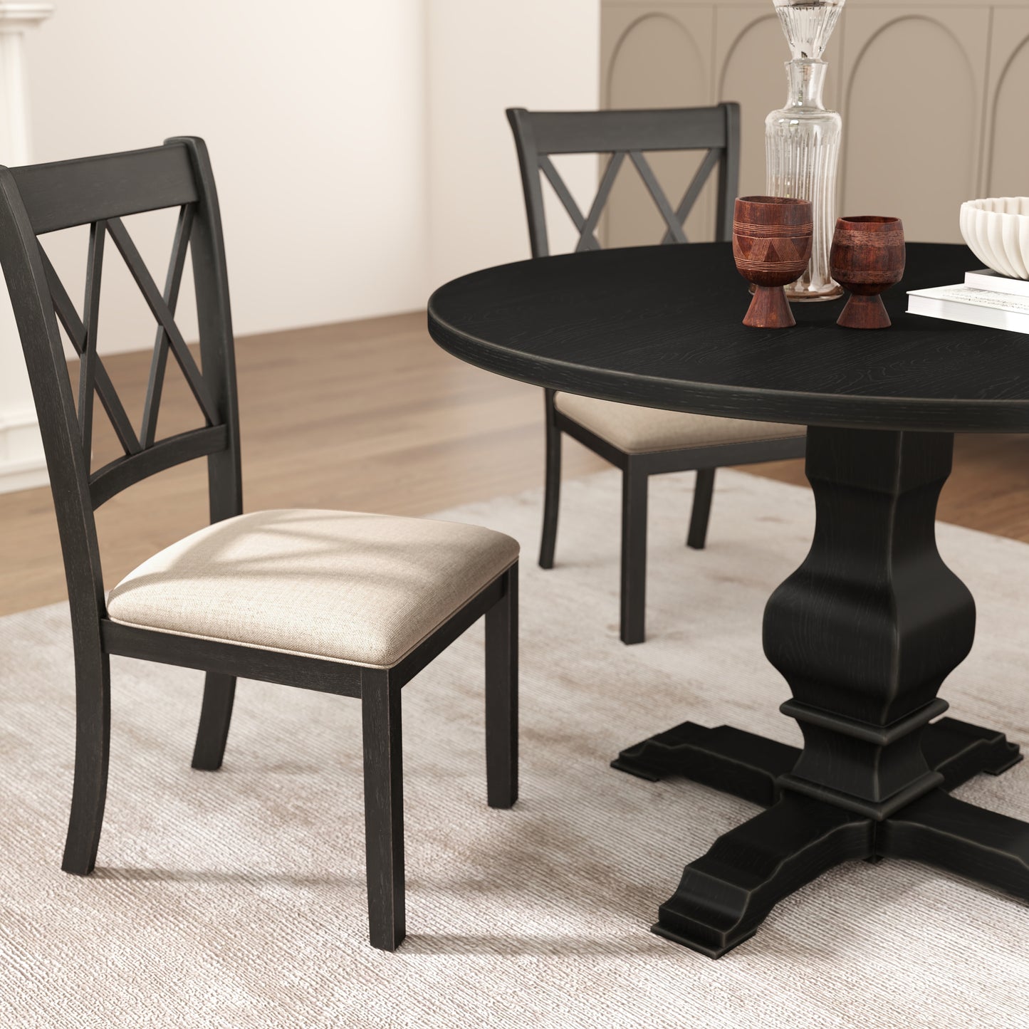 Windvale Fabric Upholstered Dining Chair in Black, Set of 2