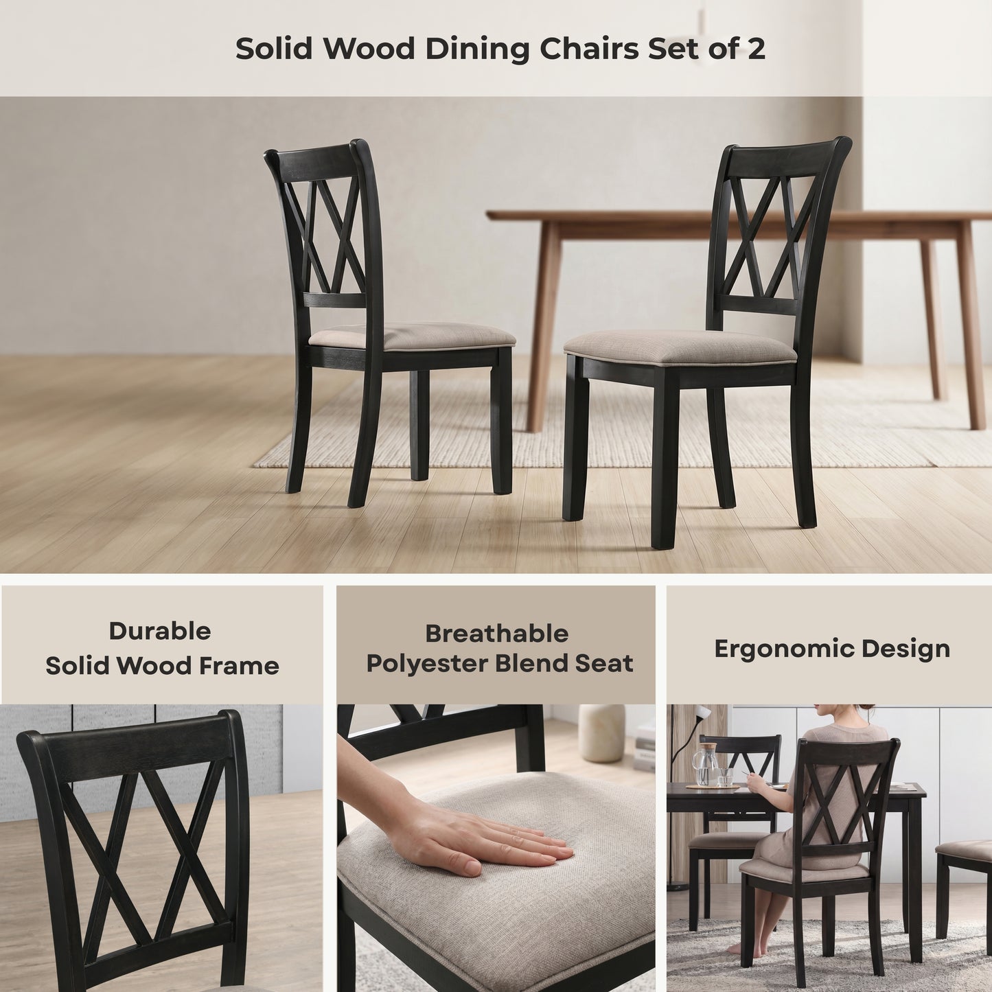 Windvale Upholstered Cross-back Dining Chair, Set of 2