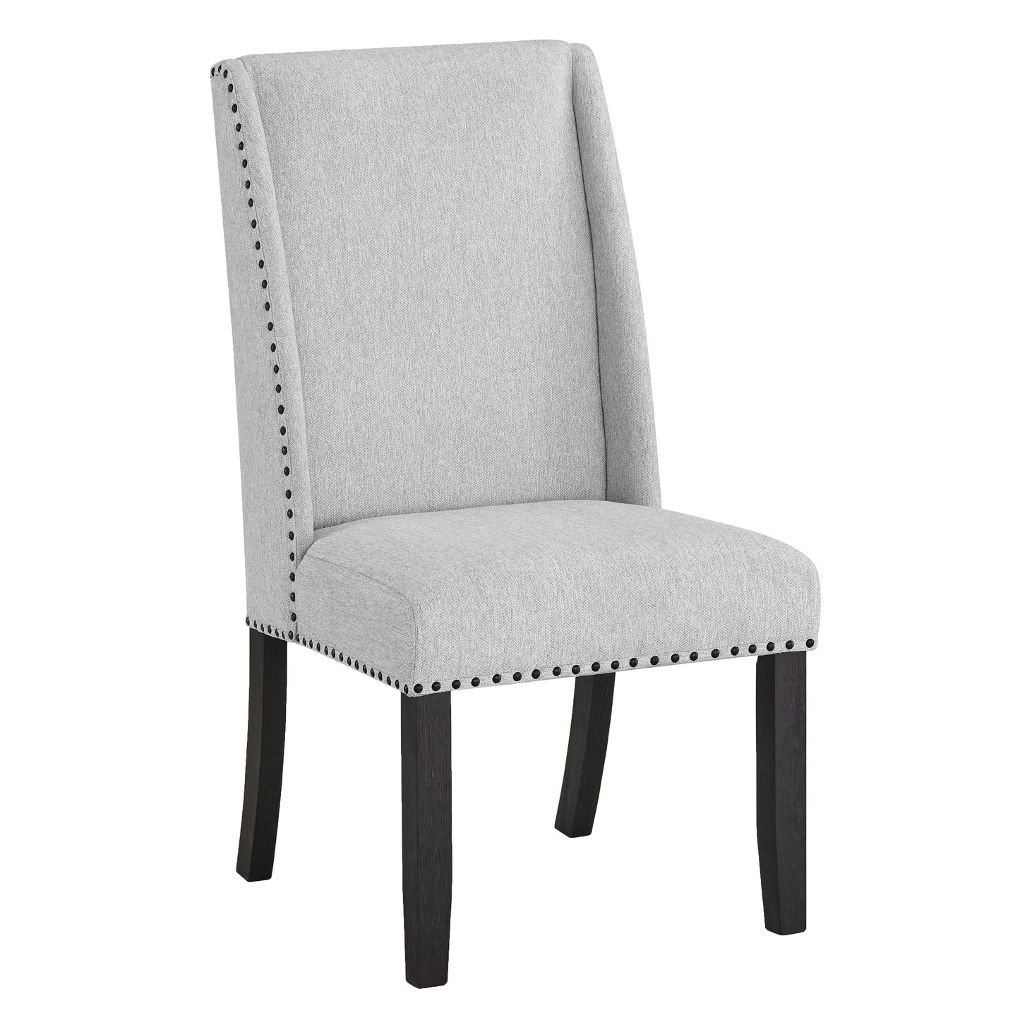 Roundhill Furniture Hirima Modern Elegance Dining Chairs, Light Gray Upholstery with Matte Black Nailhead Trim, Set of 2