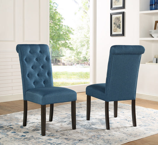 Roundhill Furniture Leviton Solid Wood Tufted Asons Dining Chair, Blue, Set of 2