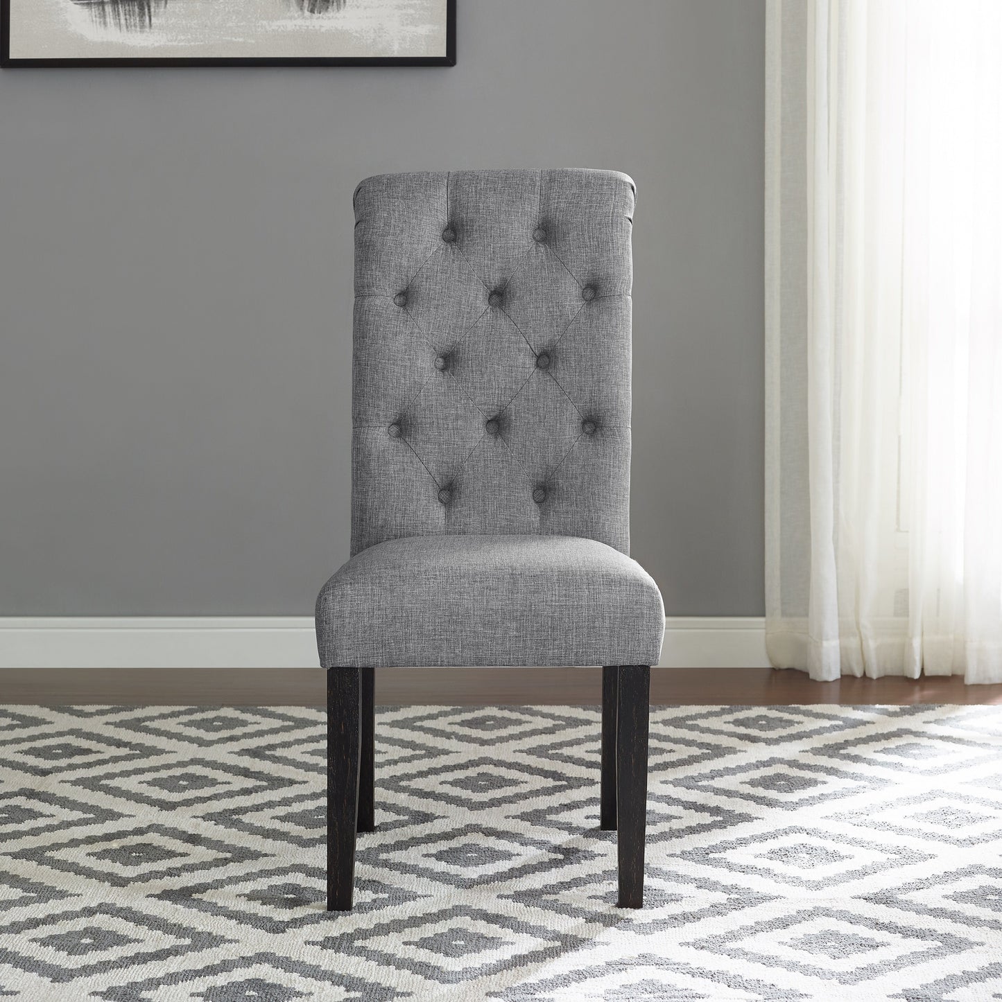 Roundhill Furniture Leviton Solid Wood Tufted Asons Dining Chair, Grey, Set of 2