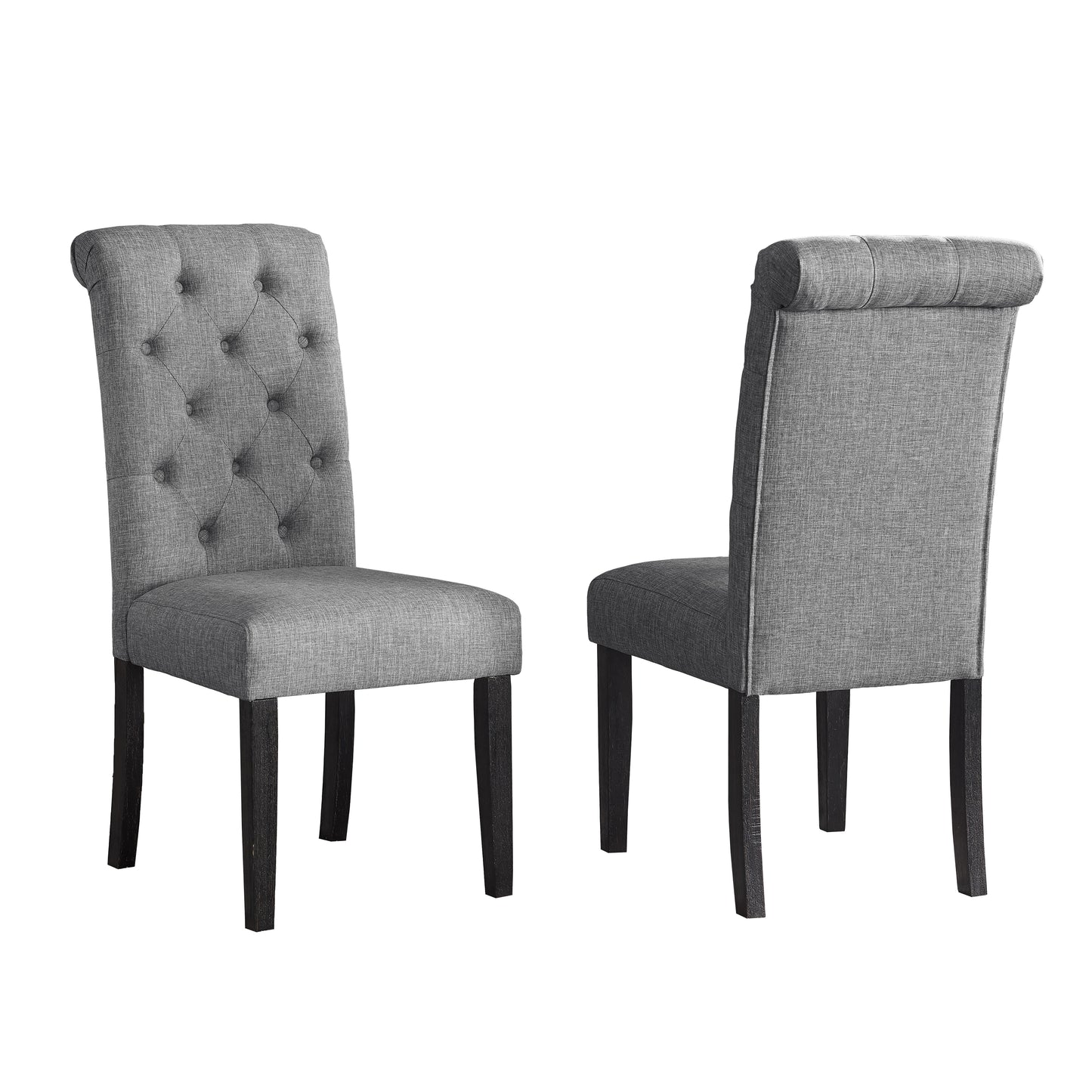 Roundhill Furniture Leviton Solid Wood Tufted Asons Dining Chair, Grey, Set of 2