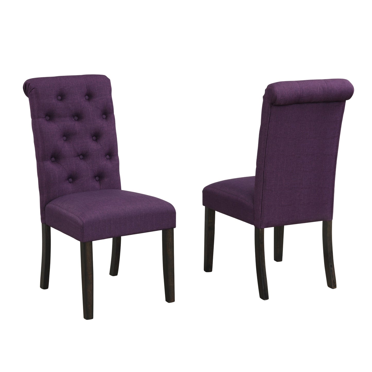 Roundhill Furniture Leviton Solid Wood Tufted Asons Dining Chair, Purple, Set of 2