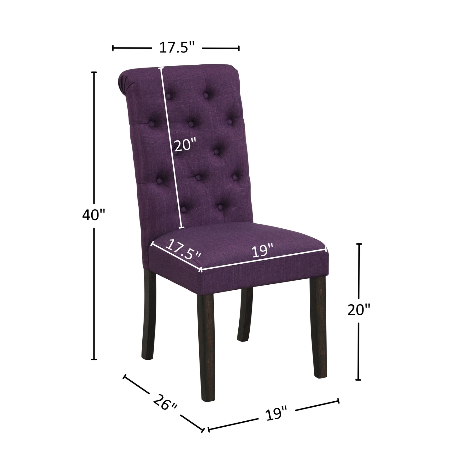 Leviton Solid Wood Tufted Asons Dining Chair, Set of 2, Purple