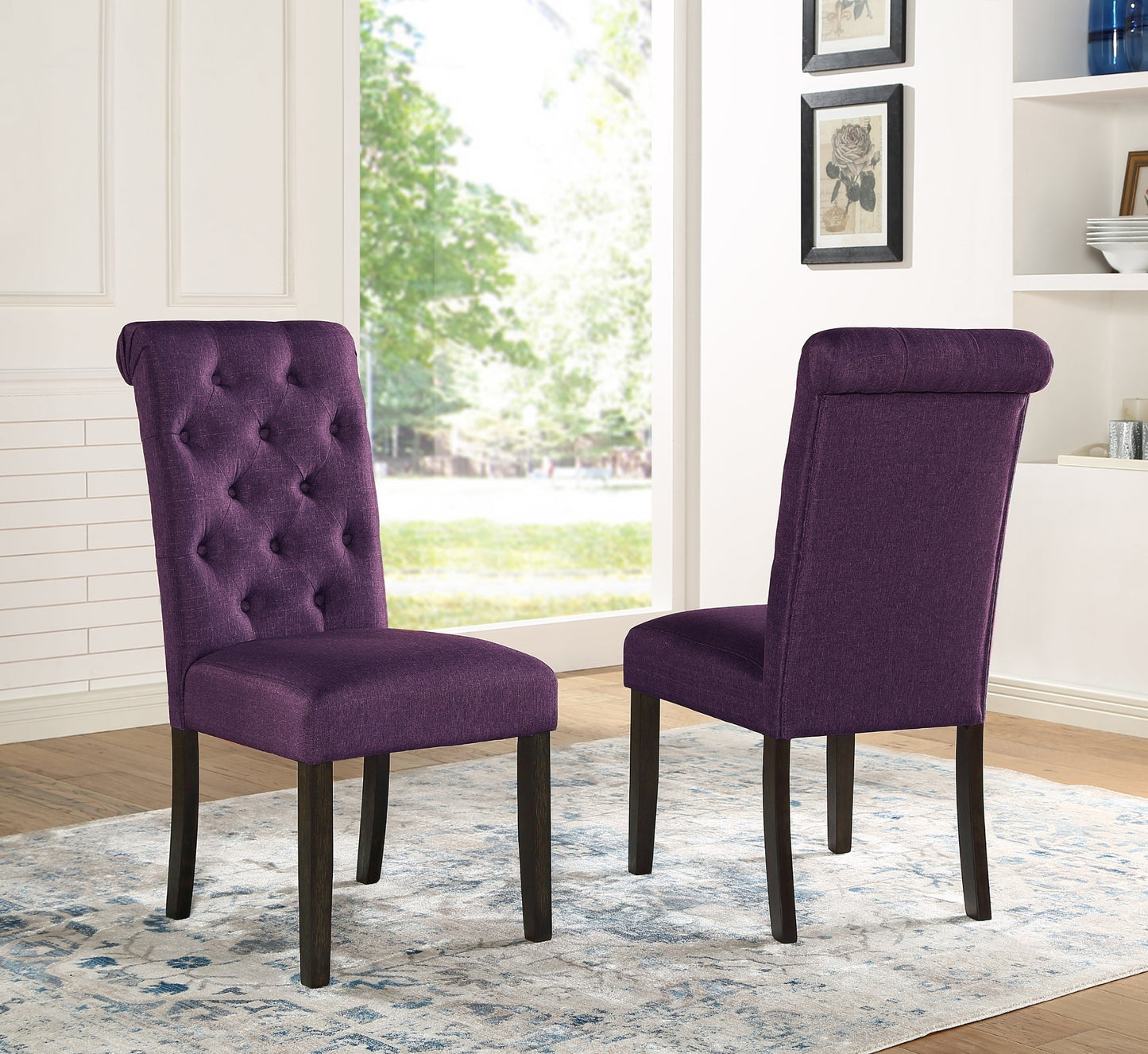 Roundhill Furniture Leviton Solid Wood Tufted Asons Dining Chair, Set of 2