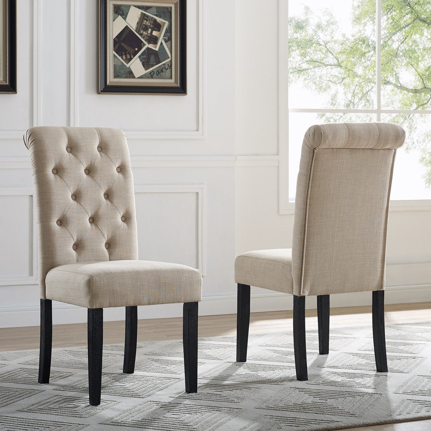 Roundhill Furniture Leviton Solid Wood Tufted Asons Dining Chair, Set of 2