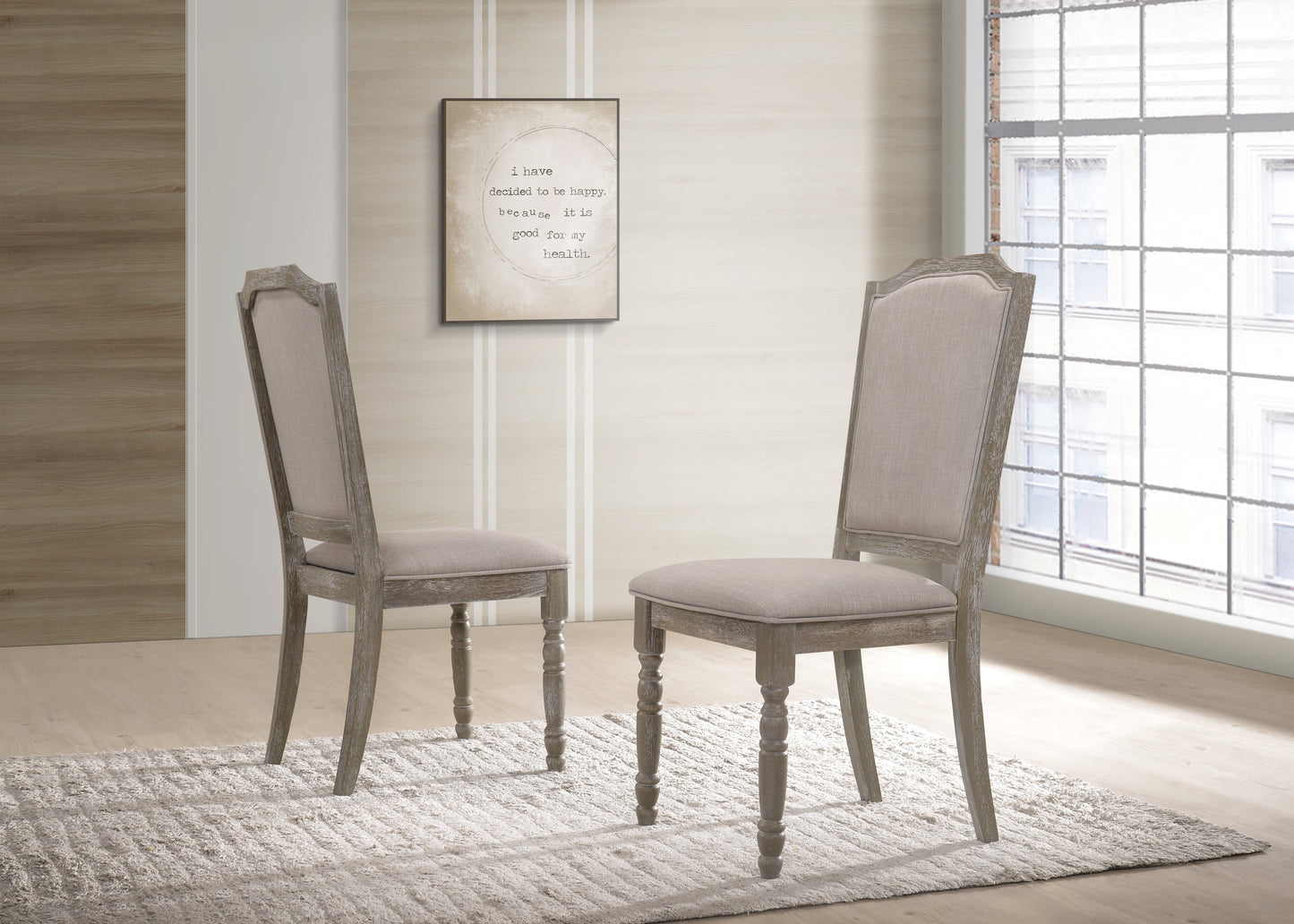 Roundhill Furniture Ferran Wood Pedestal Dining Chair in Reclaimed Gray, Set of 2