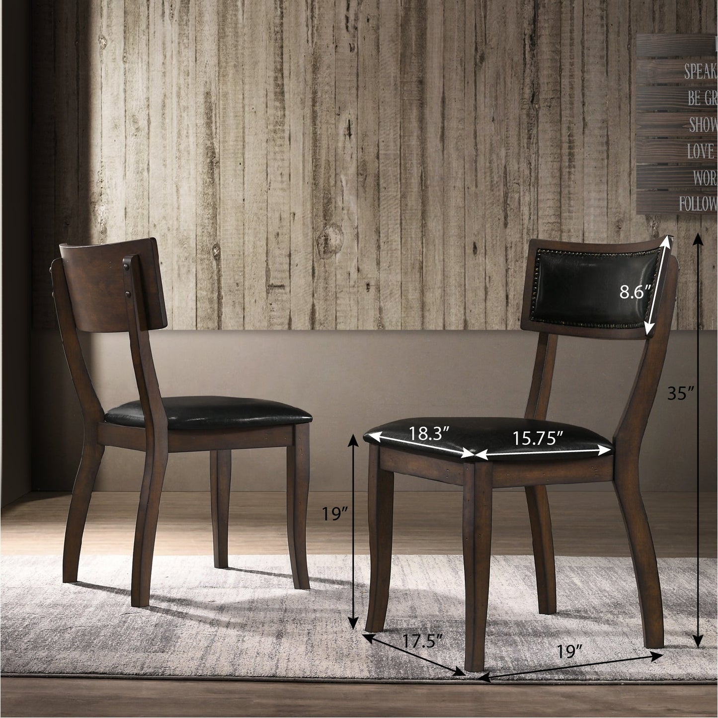 Havre Burnish Oak Finished Wood Upholstered Dining Chairs, Set of 2