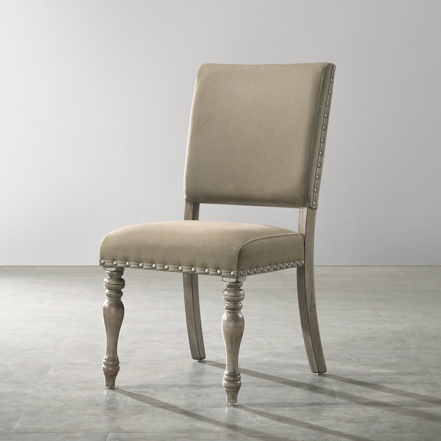 Birmingham Script Printed Driftwood Finish Dining Chair with Nail head, Set of 2