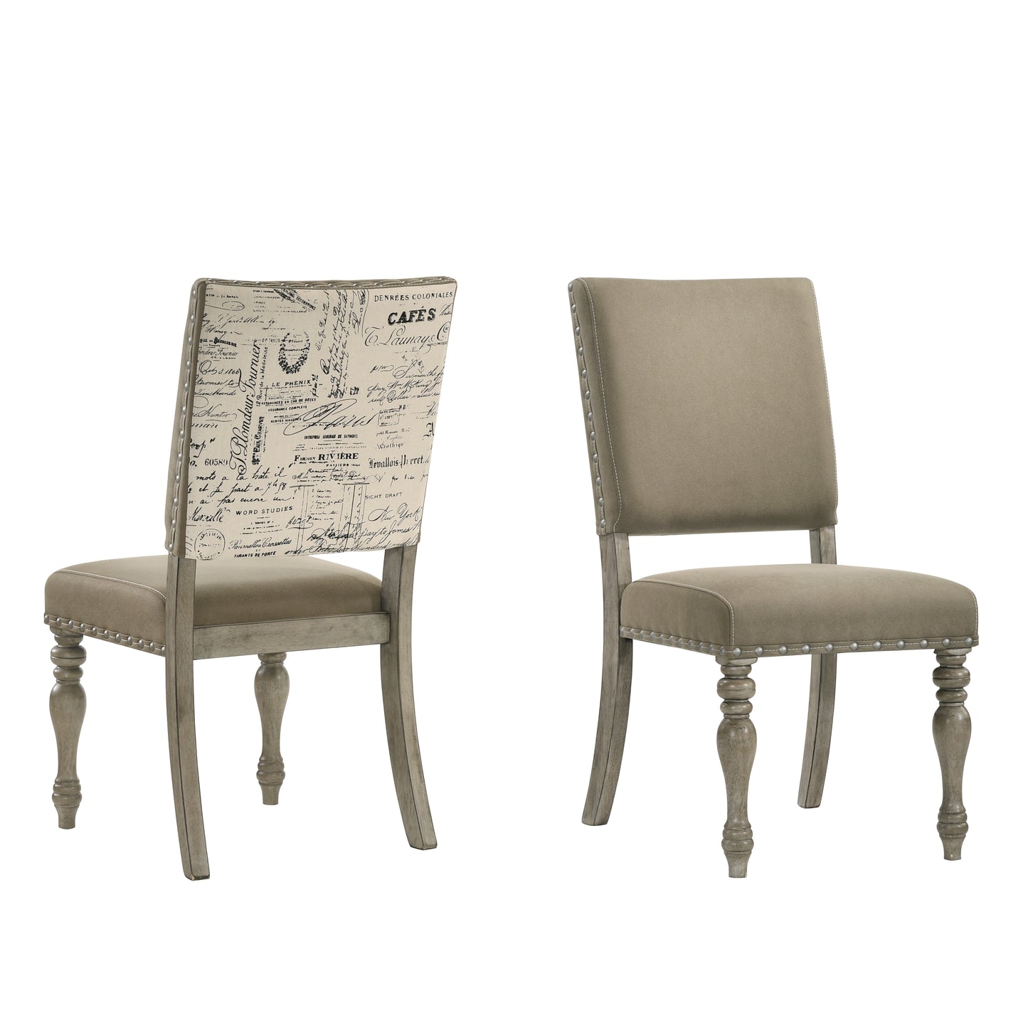 Birmingham Script Printed Driftwood Finish Dining Chair with Nail head, Set of 2