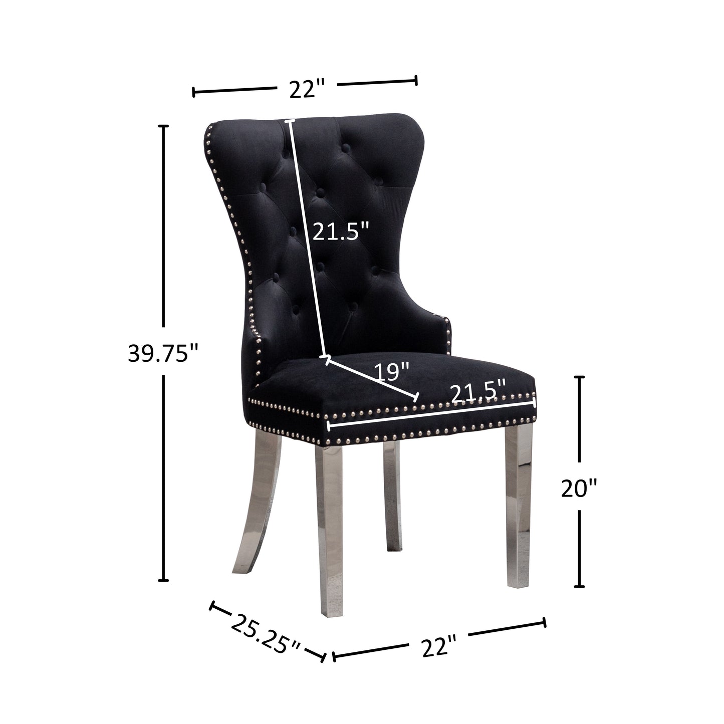 Montura Contemporary Tufted Velvet Chair with Nailhead Trim, Set of 2, Black