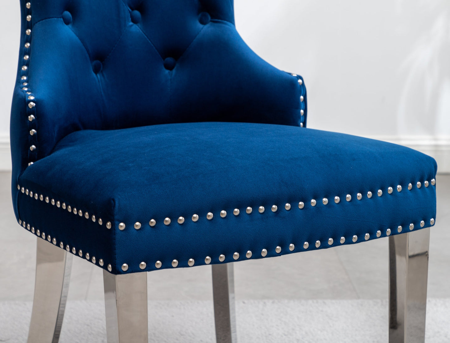 Roundhill Furniture Montura Contemporary Tufted Velvet Chair with Nailhead Trim, Blue, Set of 2