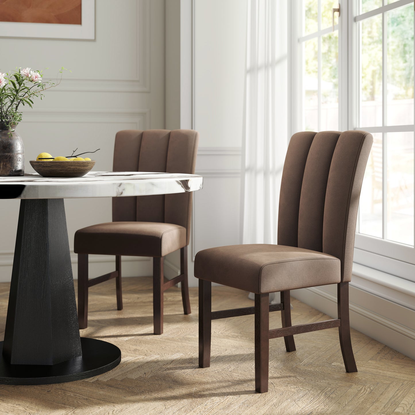 Roundhill Furniture Strata Velvet Upholstered Dining Chairs, Set of 2, Chocolate