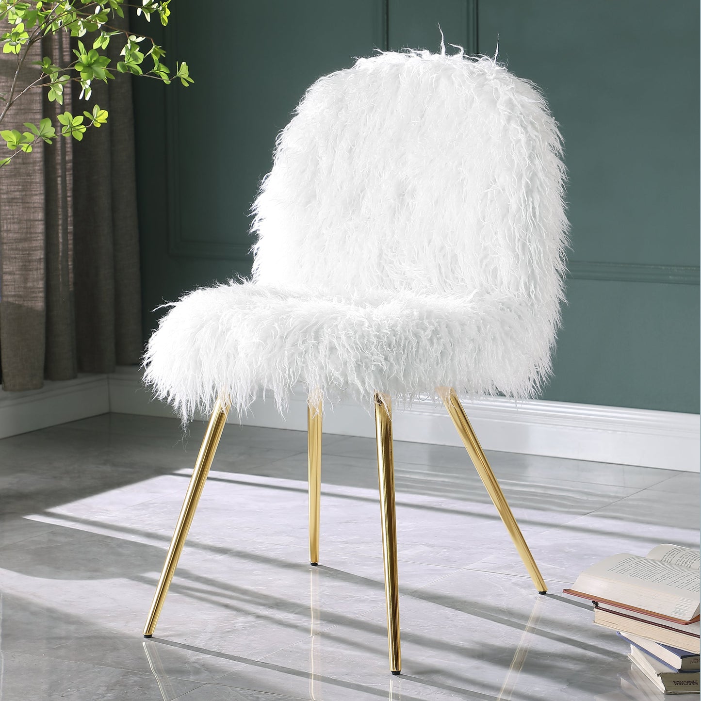 Ravni Faux Fur Accent Chair with Gold Legs
