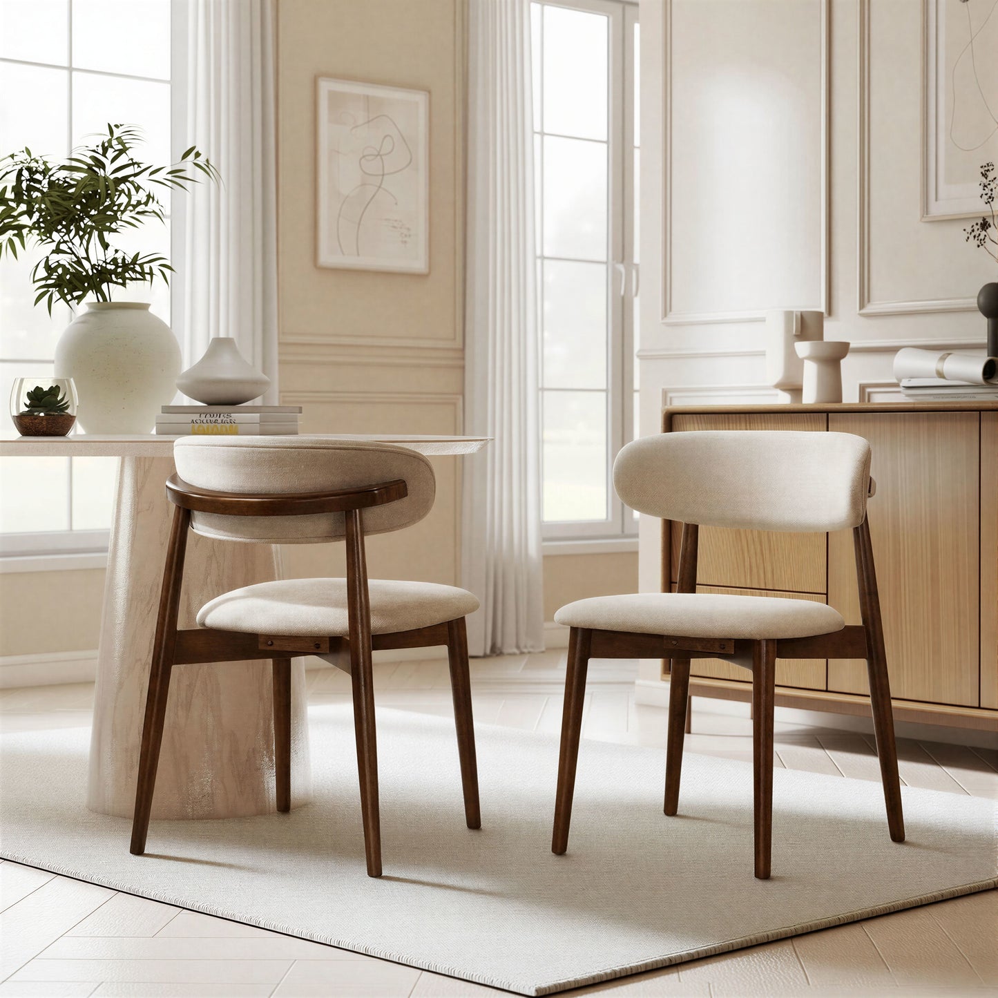 Roundhill Furniture Arnott Upholstered Dining Chairs, Set of 2, Walnut Finish