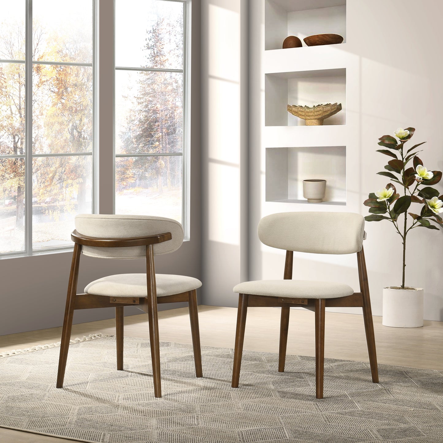 Roundhill Furniture Arnott Upholstered Dining Chairs, Set of 2, Walnut Finish