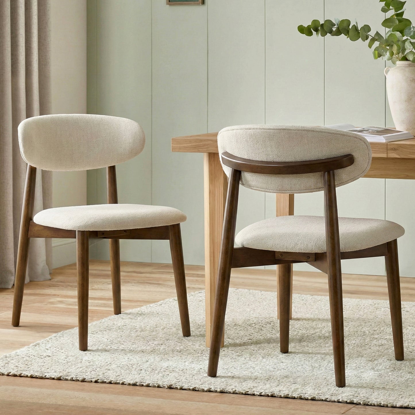 Roundhill Furniture Arnott Upholstered Dining Chairs, Set of 2, Walnut Finish