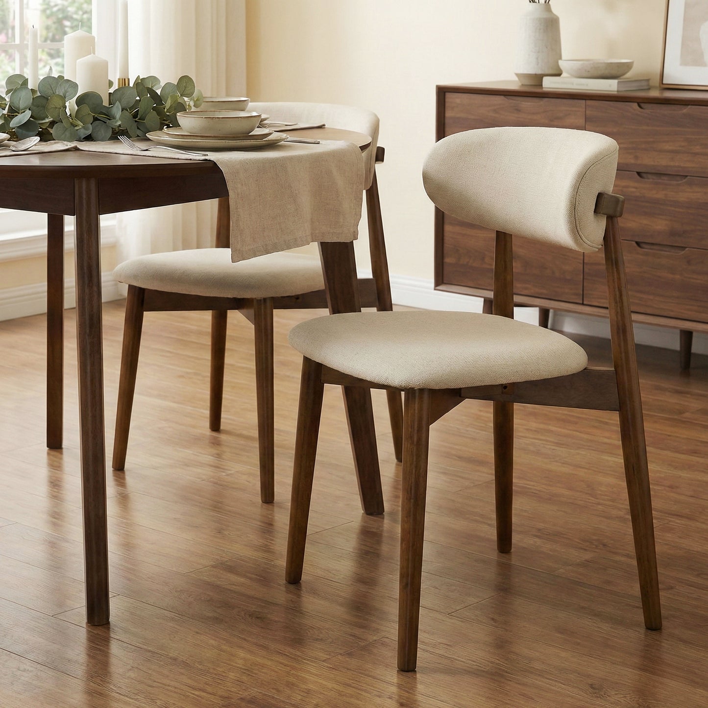 Roundhill Furniture Arnott Upholstered Dining Chairs, Set of 2, Walnut Finish