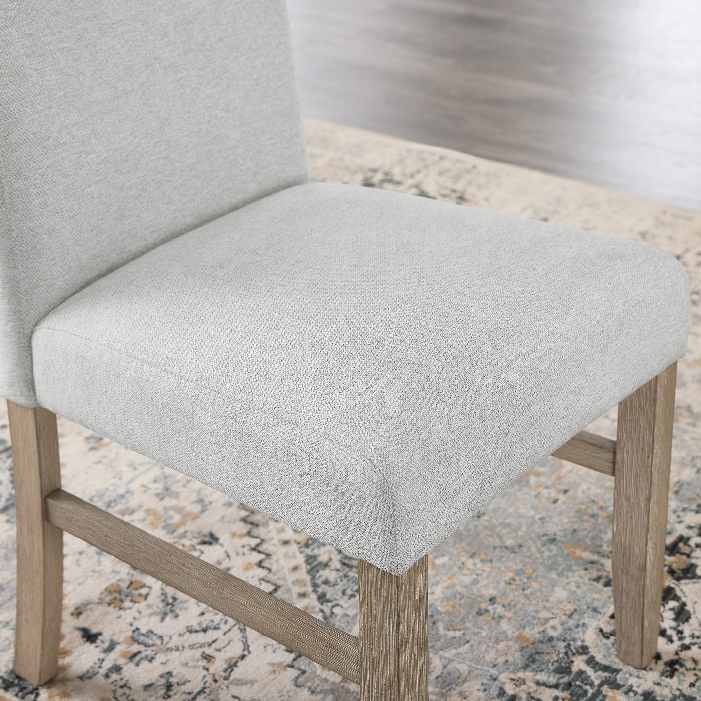Roundhill Furniture Zelalle Upholstered Dining Chair, Light Gray Fabric with Rubberwood Legs, Set of 2