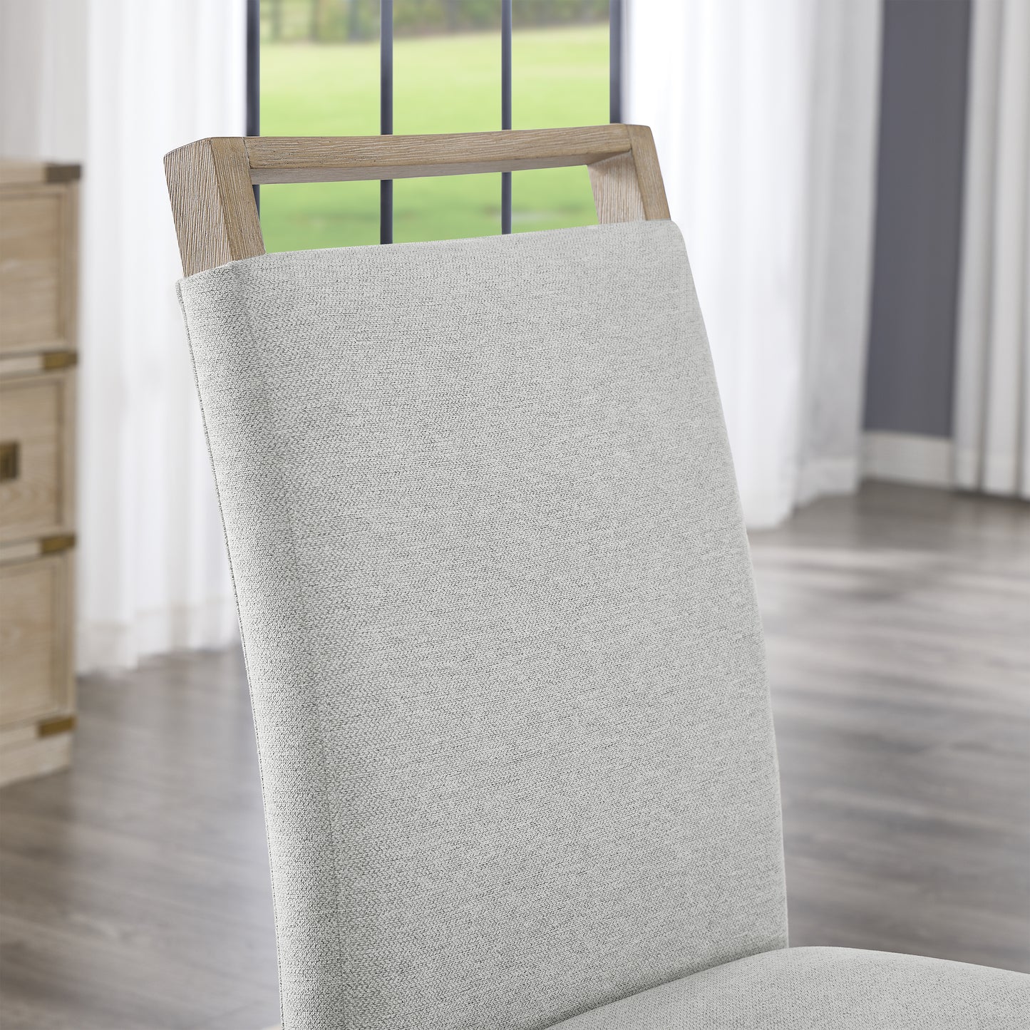 Roundhill Furniture Zelalle Upholstered Dining Chair, Light Gray Fabric with Rubberwood Legs, Set of 2