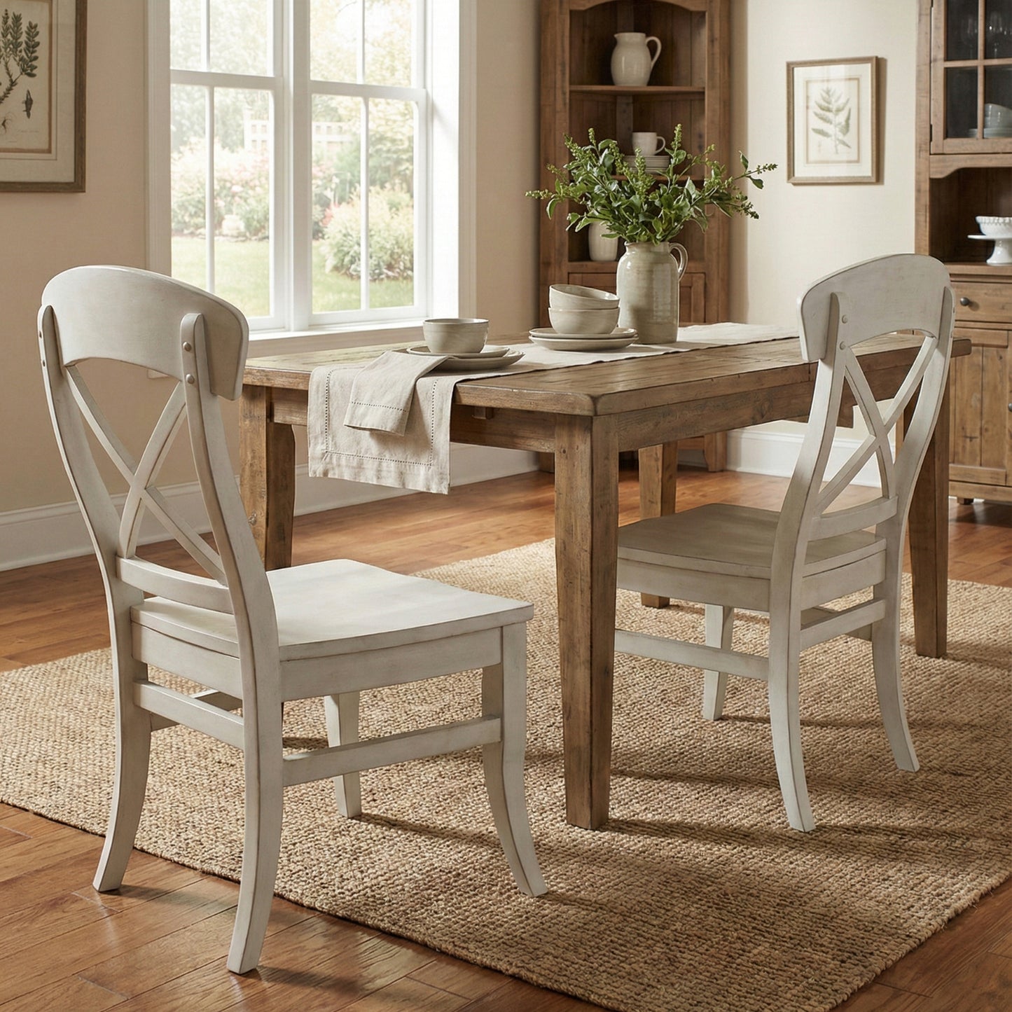 Roundhill Furniture Harola Cross-back Dining Side Chairs in Set of 2, Smoky White Finish