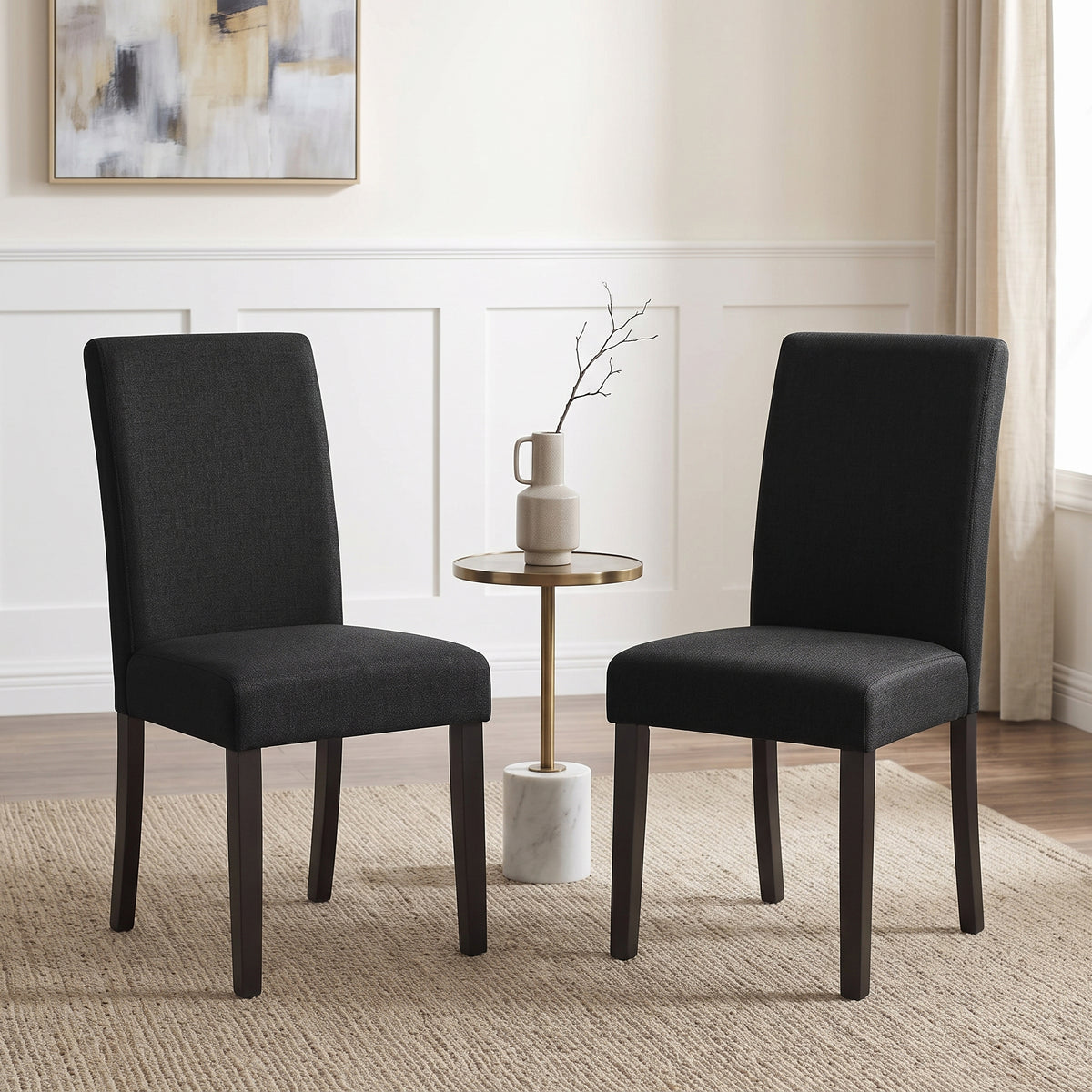 Roundhill Furniture Flint Modern Upholstered Dining Chairs, Set of 2, Black