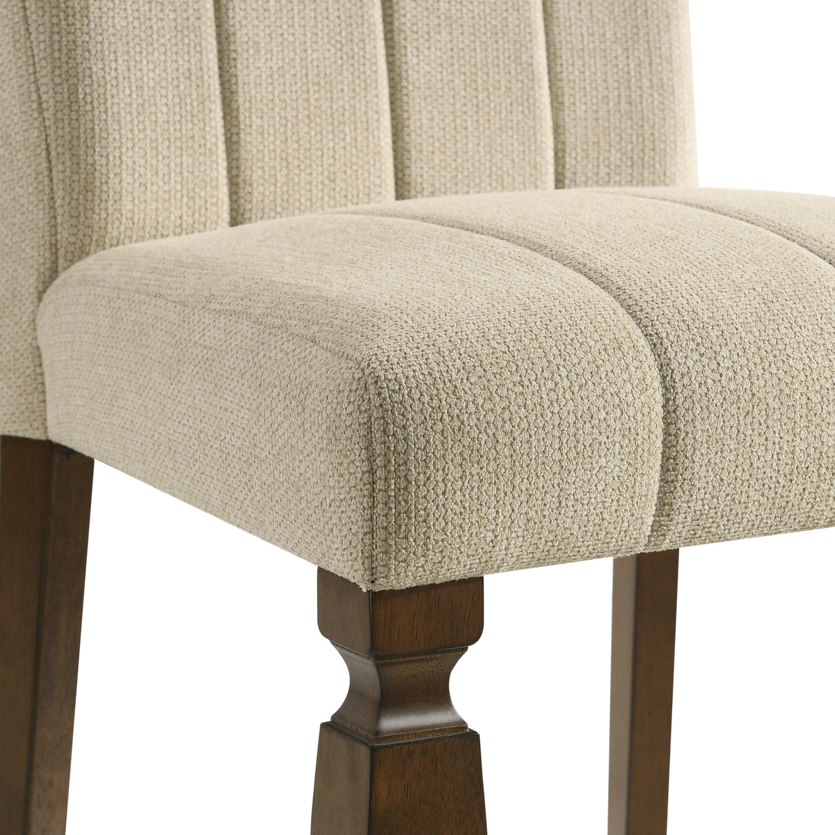 Roundhill Furniture Rowan Upholstered Turned Leg Wood Dining Chair, Set of 2, Beige