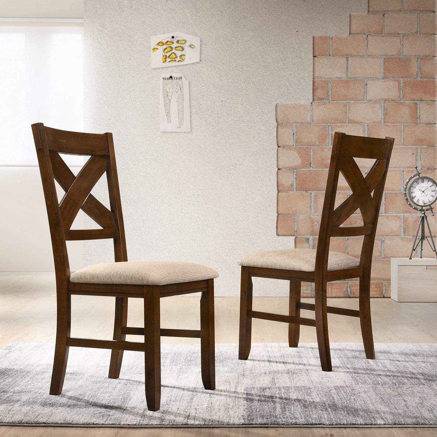 Roundhill Furniture Raven Wood Fabric Upholstered Dining Chairs, Set of 2