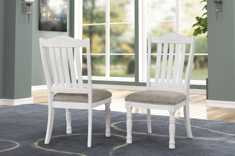 Roundhill Furniture Ebret Farmhouse Two-tone Distressed Wood Dining Chairs, Brown and White, Set of 2