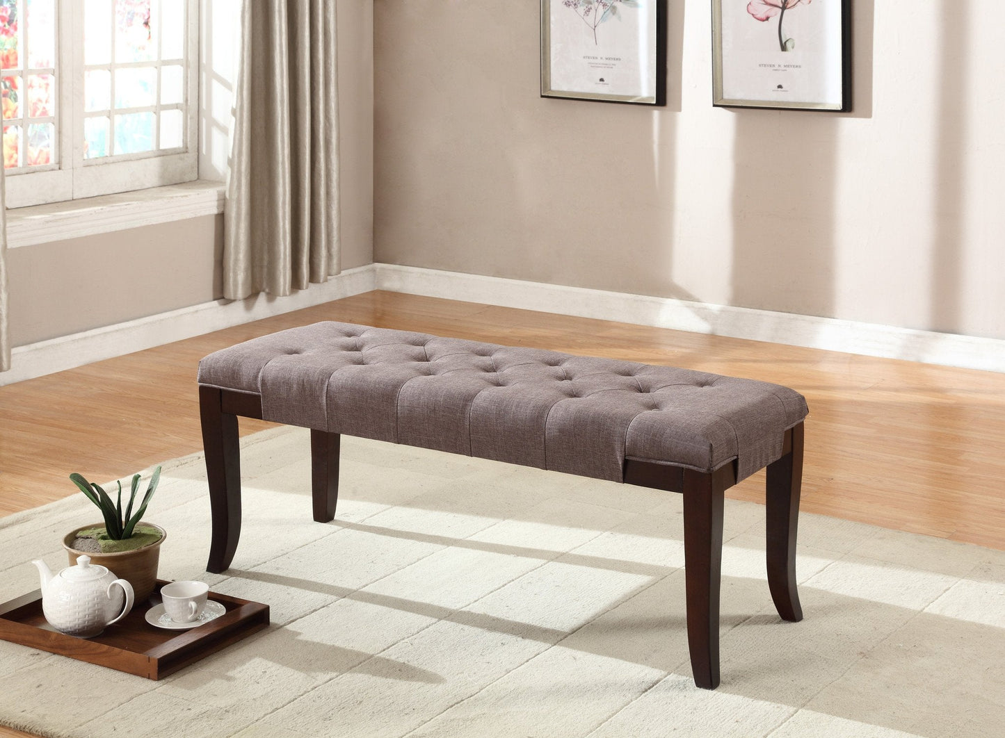 Roundhill Furniture Linon Fabric Tufted Ottoman Bench, Brown