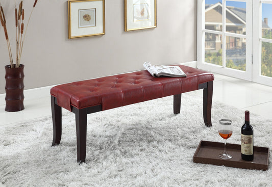 Roundhill Furniture Linon Leather Tufted Ottoman Bench, Red