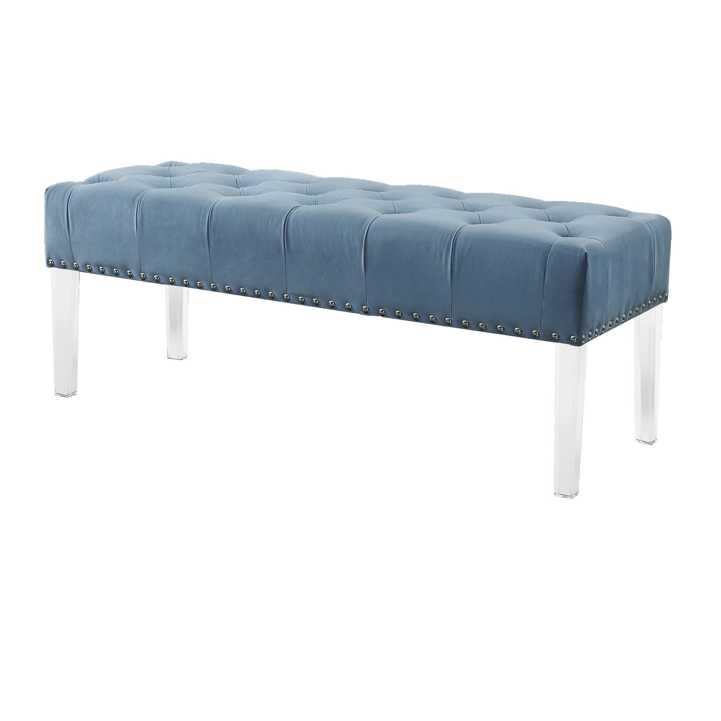 Roundhill Furniture Valley Button tufted Velvet Upholstered Bench With Acrylic Leg, Blue