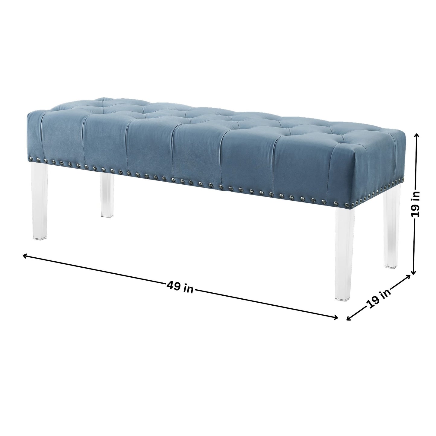 Roundhill Furniture Valley Button tufted Velvet Upholstered Bench With Acrylic Leg, Gray