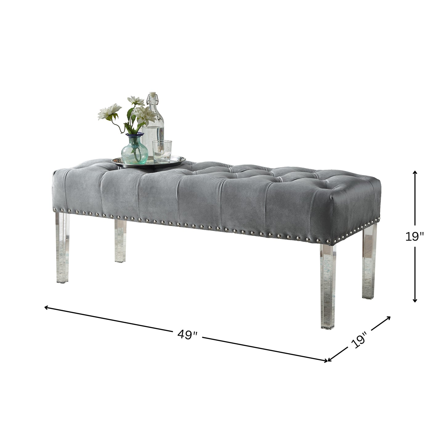 Valley Button tufted Velvet Upholstered Bench With Acrylic Leg