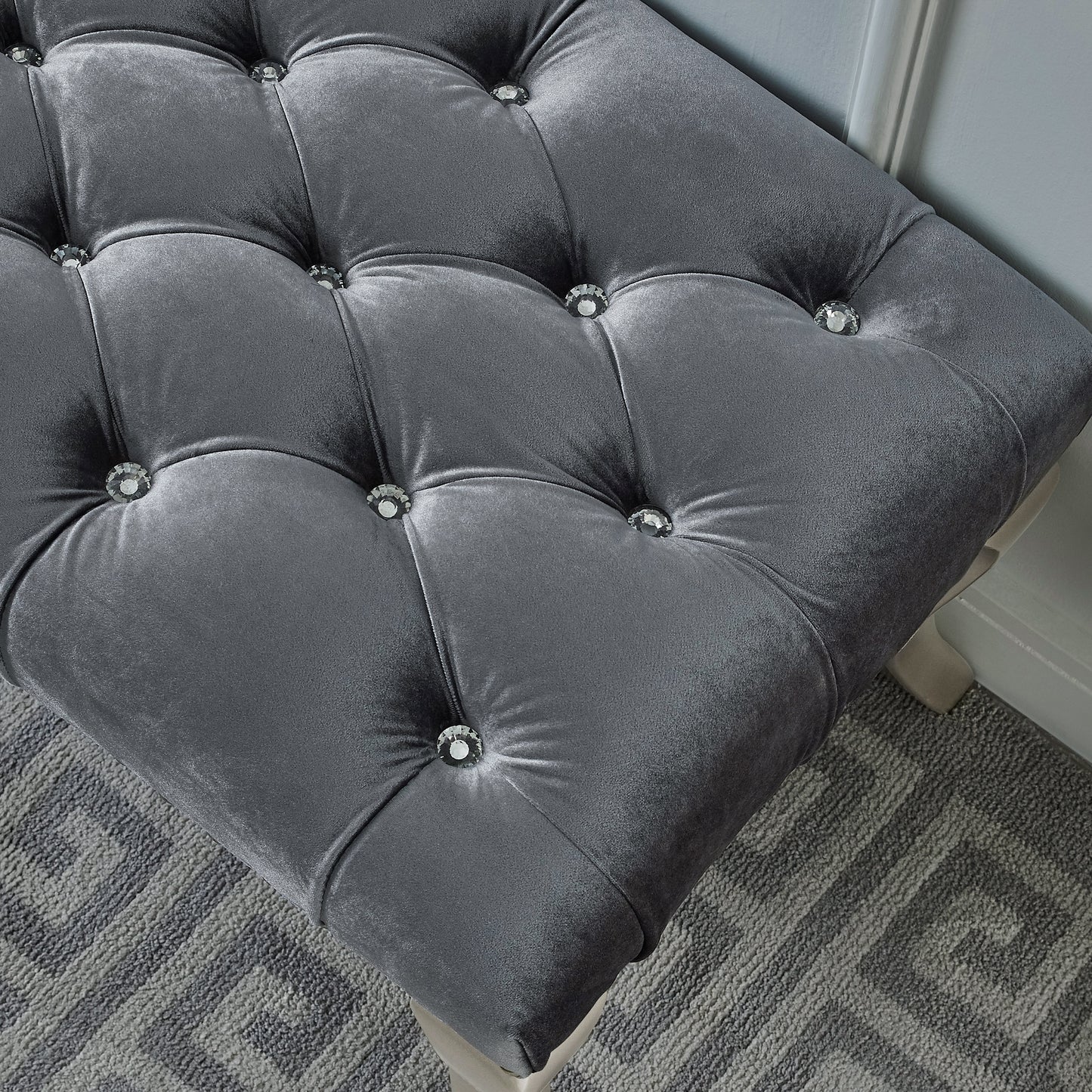Decor Maxem Tufted Fabric Upholstered Seat with Nailhead Trim Bench, Gray