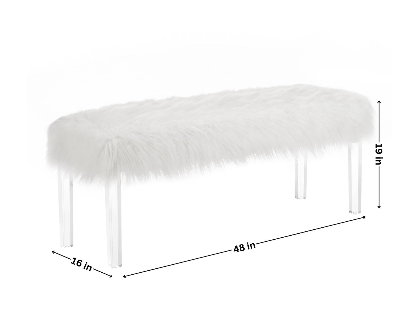 White Faux Fur Bench with Acrylic Legs