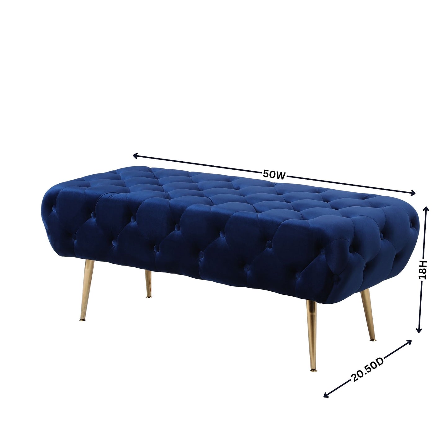 Roundhill Furniture Sira Velvet Button Tufted Bench with Gold Metal Legs, Green