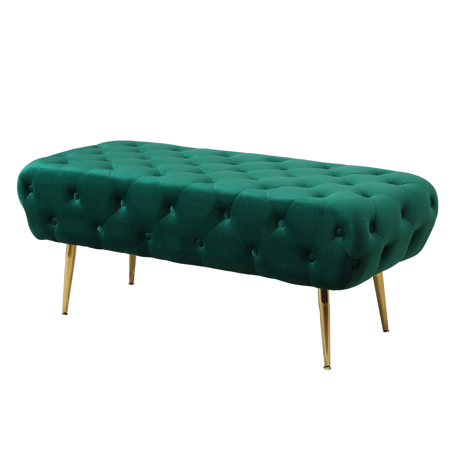 Roundhill Furniture Sira Velvet Button Tufted Bench with Gold Metal Legs, Green