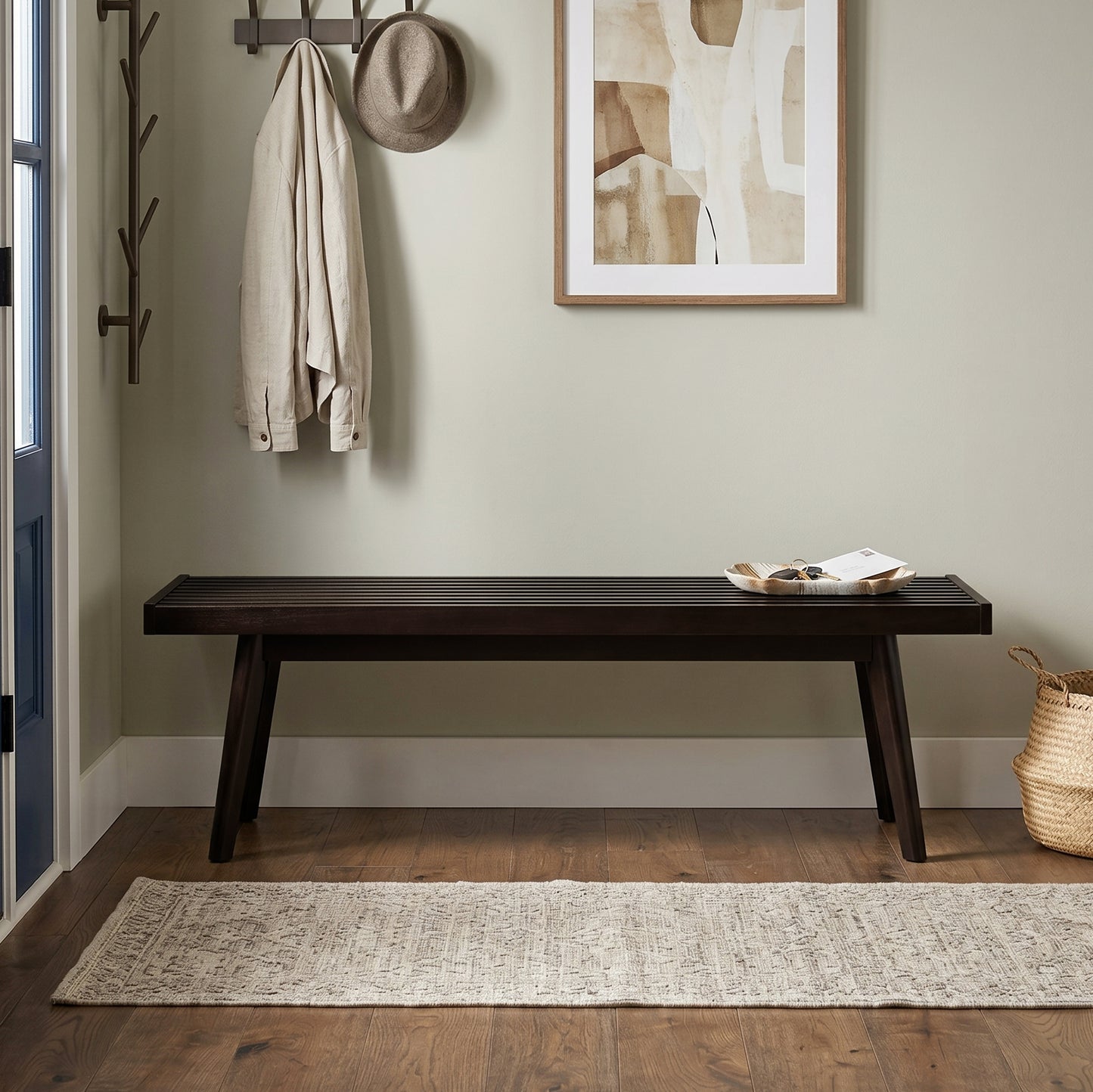 Roundhill Furniture Larwich Solid Wood Slatted Bench, 56.30-Inch Long