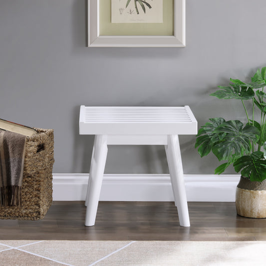 Roundhill Furniture Larwich Solid Wood Slatted Bench, 19-Inch Long, White