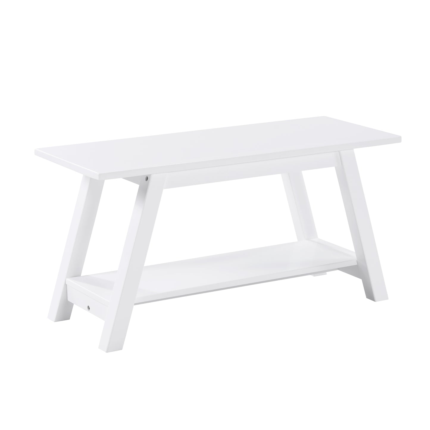 Roundhill Furniture Elyz Solid Wood Bench with Shelf, 36.10-Inch Long, White