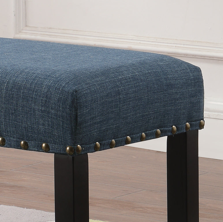 Roundhill Furniture Biony Fabric Dining Bench with Nailhead Trim, Blue