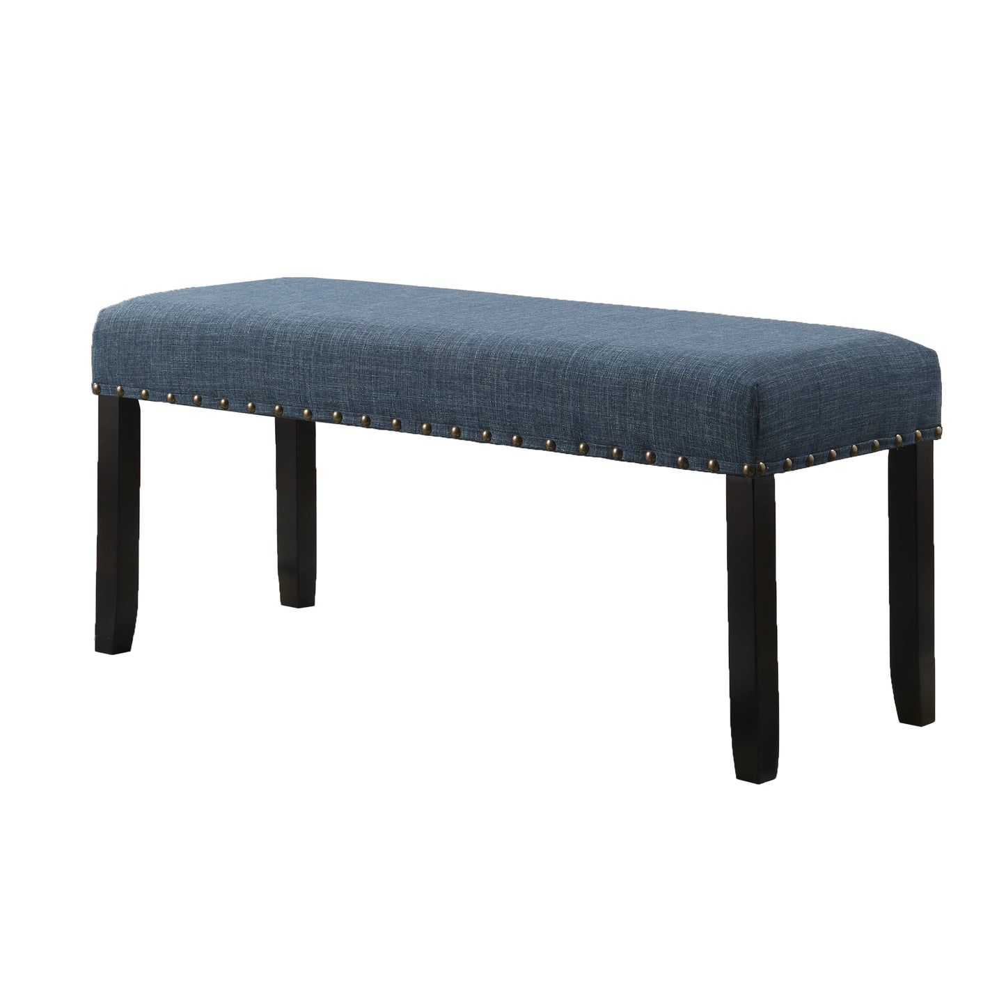 Biony Blue Fabric Dining Bench with Nailhead Trim