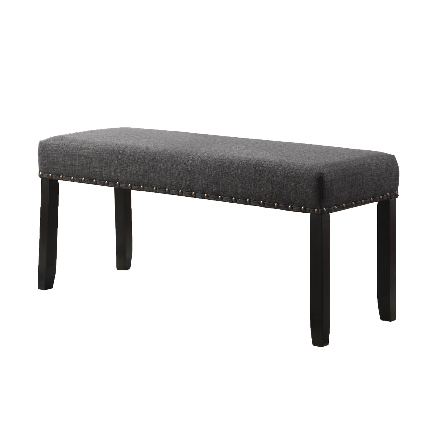 Roundhill Furniture Biony Fabric Dining Bench with Nailhead Trim, Gray
