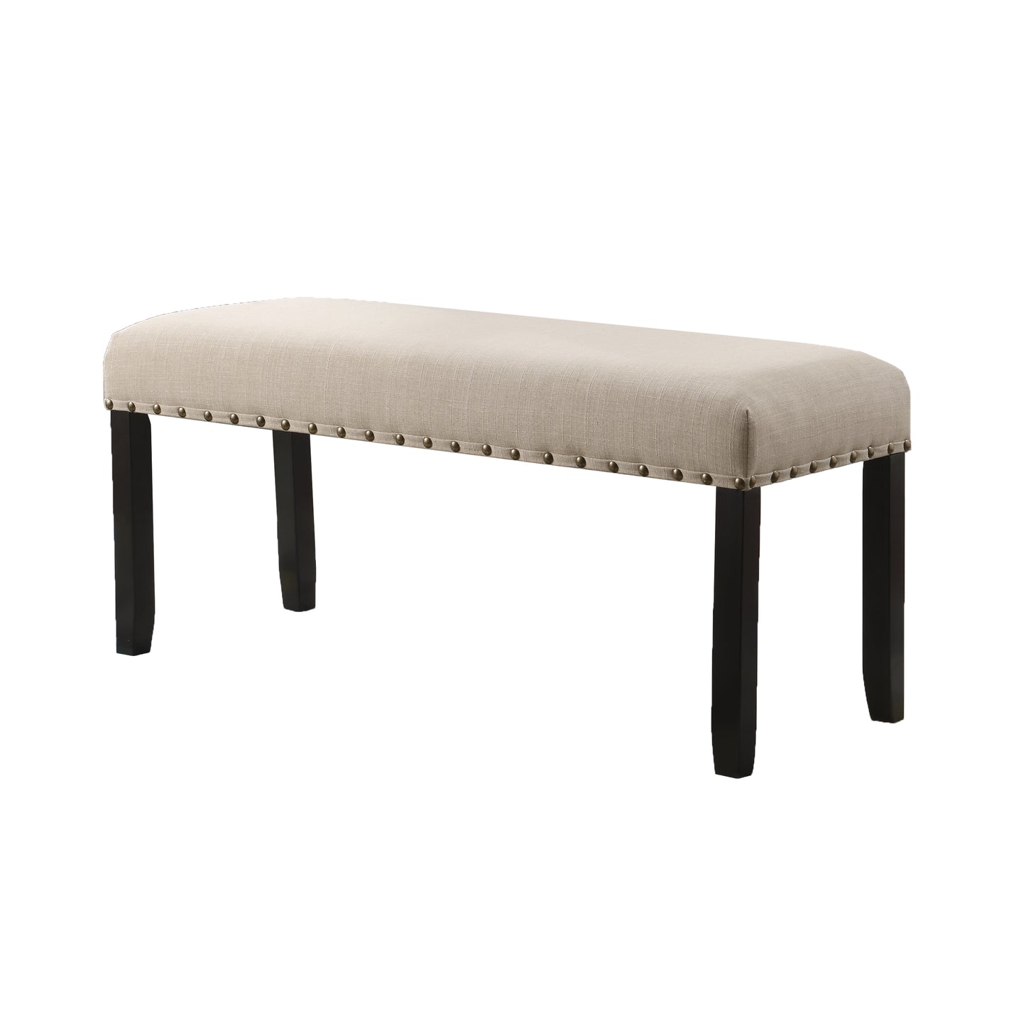 Roundhill Furniture Biony Fabric Dining Bench with Nailhead Trim, Tan