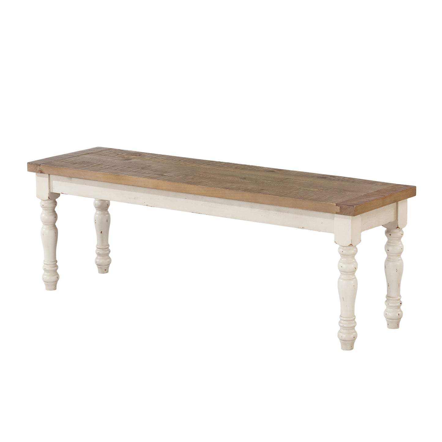 Roundhill Furniture Prato Two-Tone Wood Dining Bench, Antique White and Distressed Oak