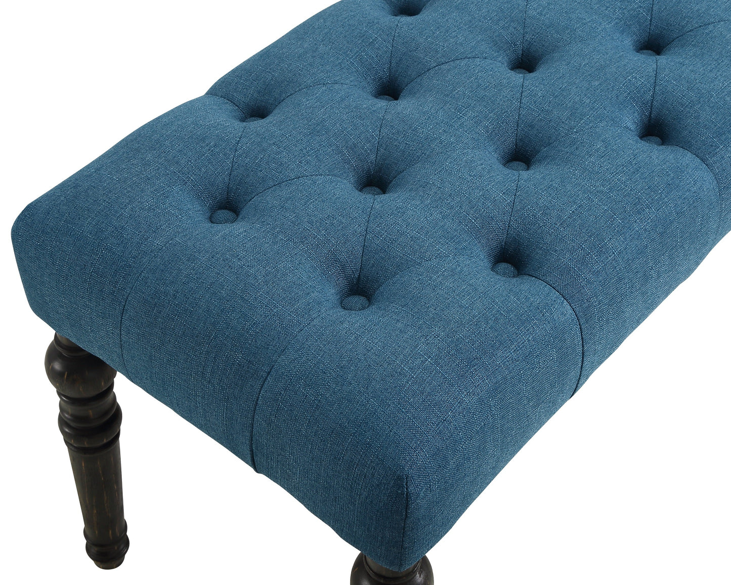 Roundhill Furniture Leviton Fabric Tufted Turned Leg Dining Bench, Blue